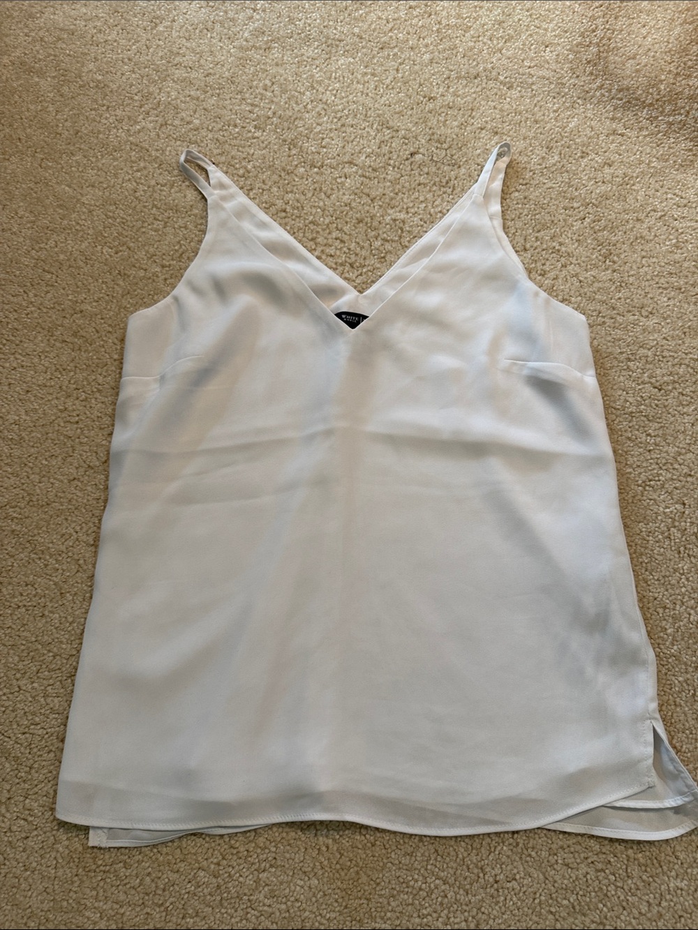 White House Black Market White V-Neck Silk-Like Tank